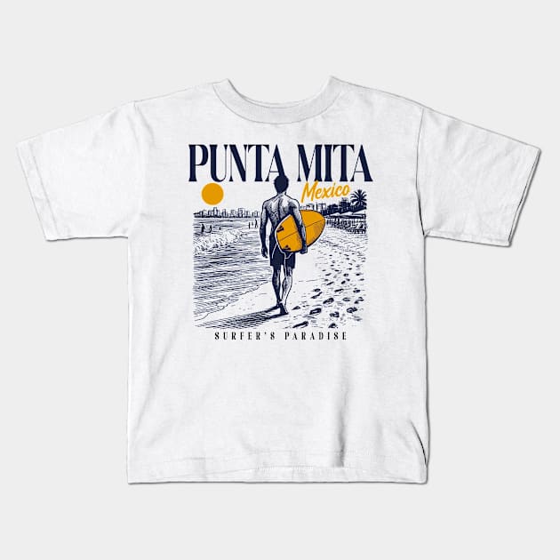 Vintage Surfing Punta Mita, Mexico // Retro Surfer Sketch // Surfer's Paradise Kids T-Shirt by Now Boarding